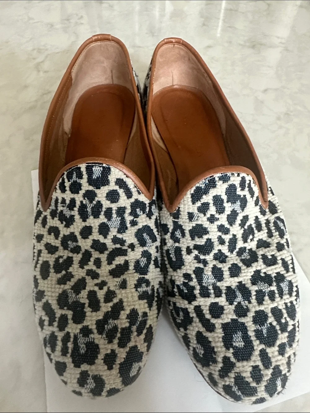 Ramon Tenza Black and Cream Woven Leopard Slip-On Loafers